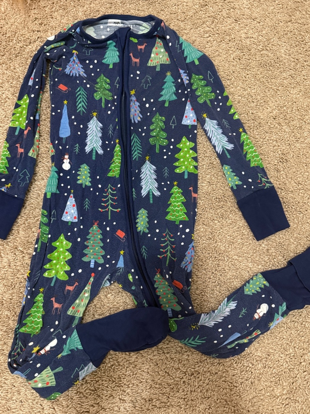 Little Sleepies Navy Blue Holiday Tree Footed One-Piece